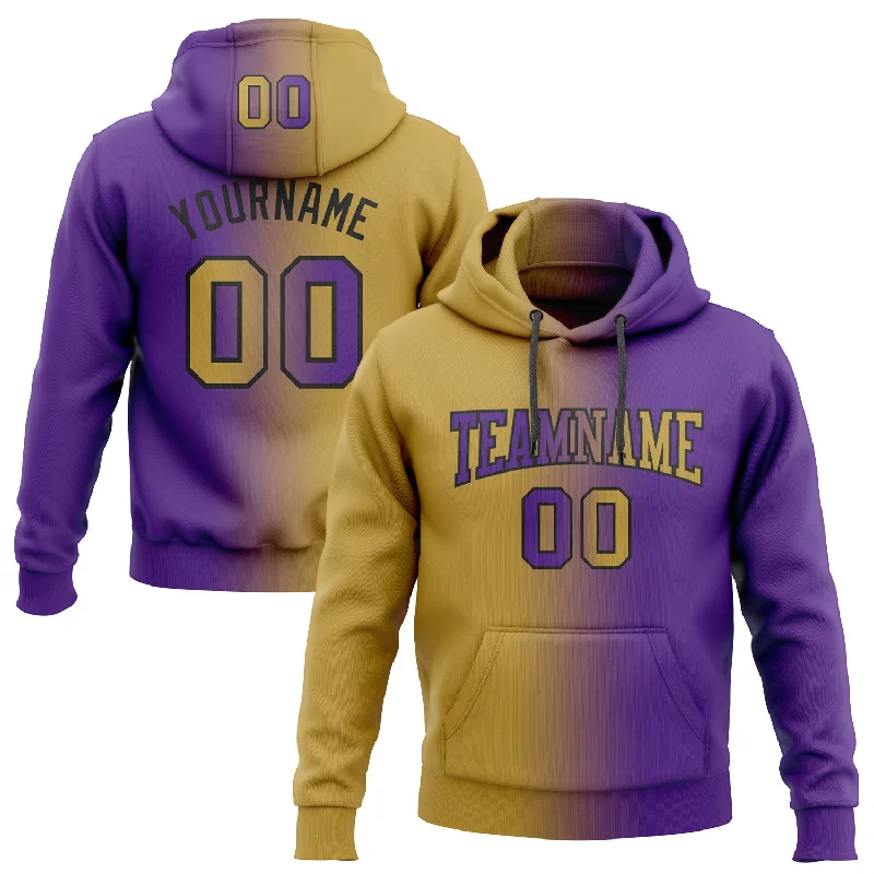 One Size Stitched Purple Old Gold-Black Gradient Fashion Sports Pullover Sweatshirt Hoodie