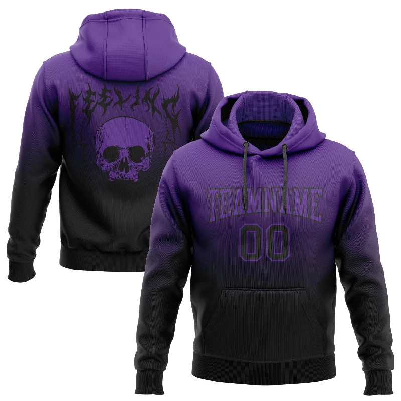 One Size Stitched Purple Black 3D Skull Fashion Sports Pullover Sweatshirt Hoodie