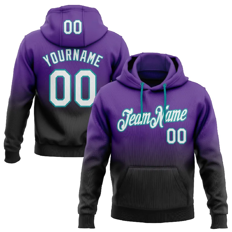 One Size Stitched Purple White Black-Teal Fade Fashion Sports Pullover Sweatshirt Hoodie