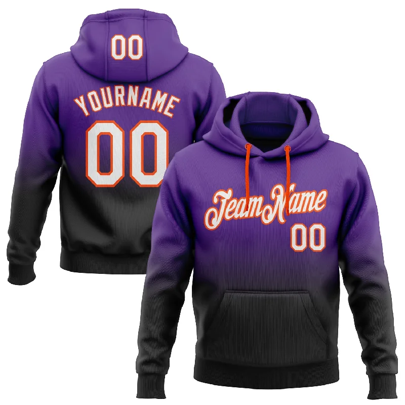 One Size Stitched Purple White Black-Orange Fade Fashion Sports Pullover Sweatshirt Hoodie