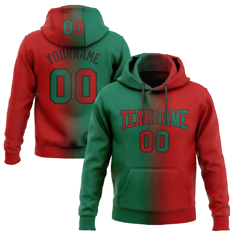 One Size Stitched Red Kelly Green-Black Gradient Fashion Sports Pullover Sweatshirt Hoodie