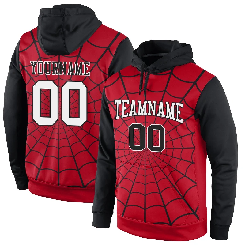 One Size Stitched Red White-Black 3D Pattern Design Spider Sports Pullover Sweatshirt Hoodie