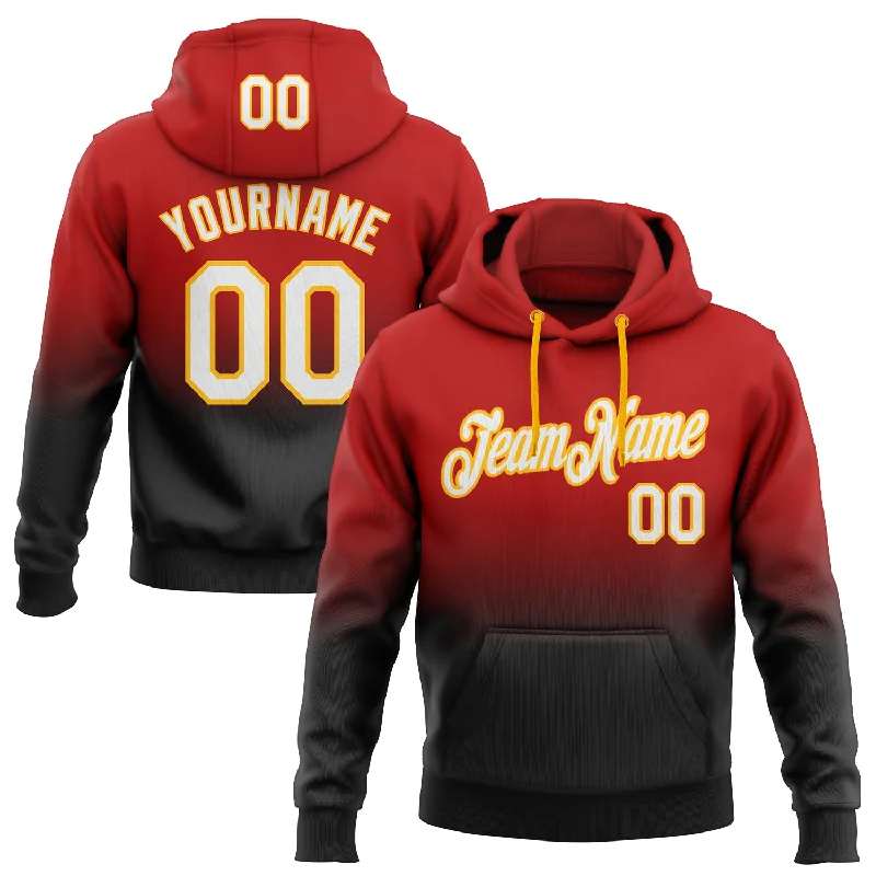 One Size Stitched Red White Black-Gold Fade Fashion Sports Pullover Sweatshirt Hoodie