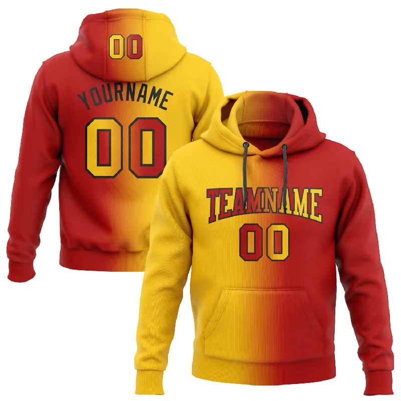 One Size Stitched Red Yellow-Black Gradient Fashion Sports Pullover Sweatshirt Hoodie