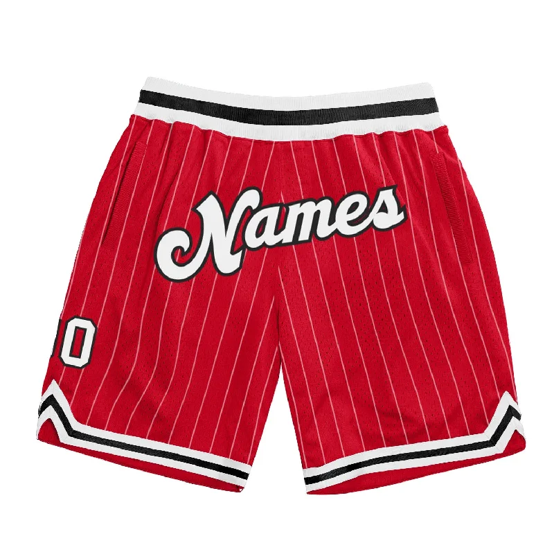 One Size Red White Pinstripe White-Black Authentic Basketball Shorts