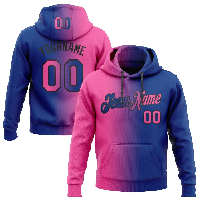 One Size Stitched Royal Pink-Black Gradient Fashion Sports Pullover Sweatshirt Hoodie