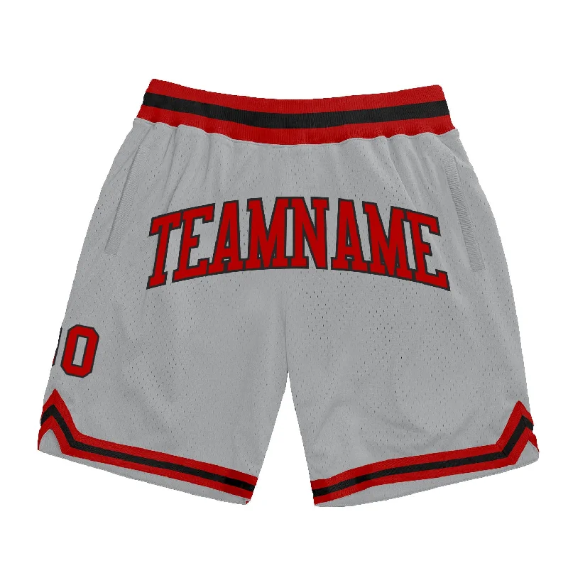 One Size Gray Red-Black Authentic Throwback Basketball Shorts