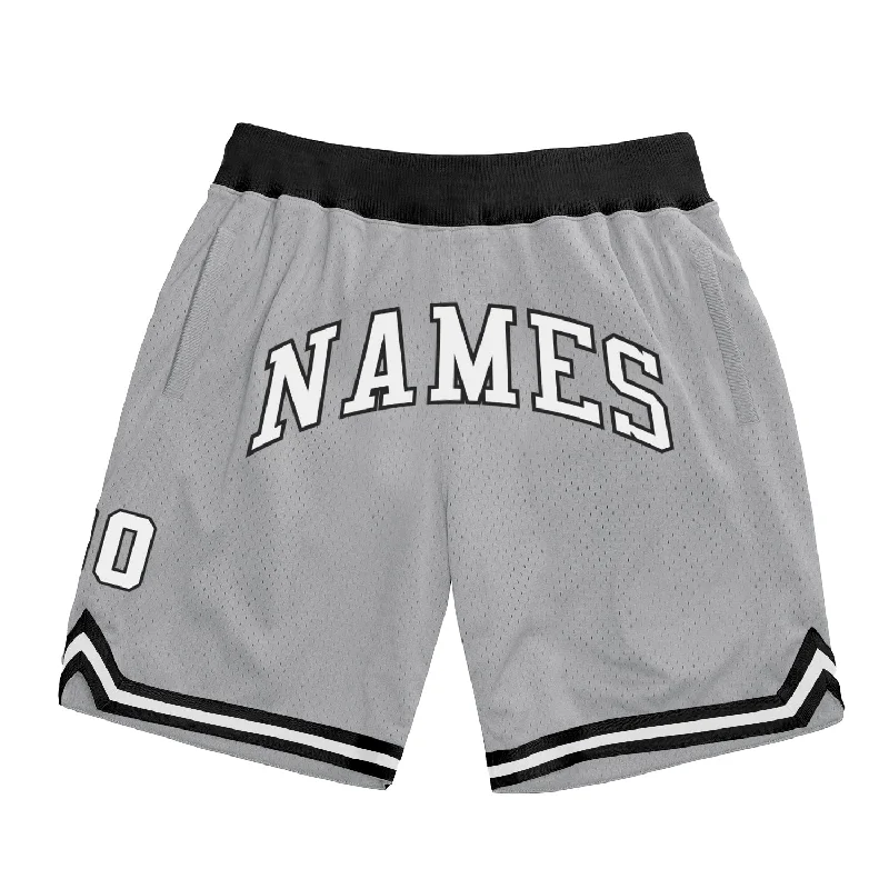 One Size Gray White-Black Authentic Throwback Basketball Shorts