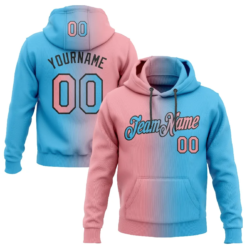 One Size Stitched Sky Blue Medium Pink-Black Gradient Fashion Sports Pullover Sweatshirt Hoodie