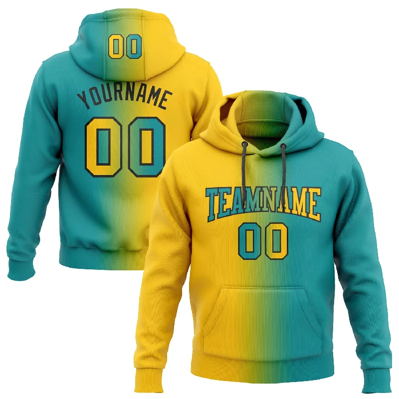 One Size Stitched Teal Yellow-Black Gradient Fashion Sports Pullover Sweatshirt Hoodie