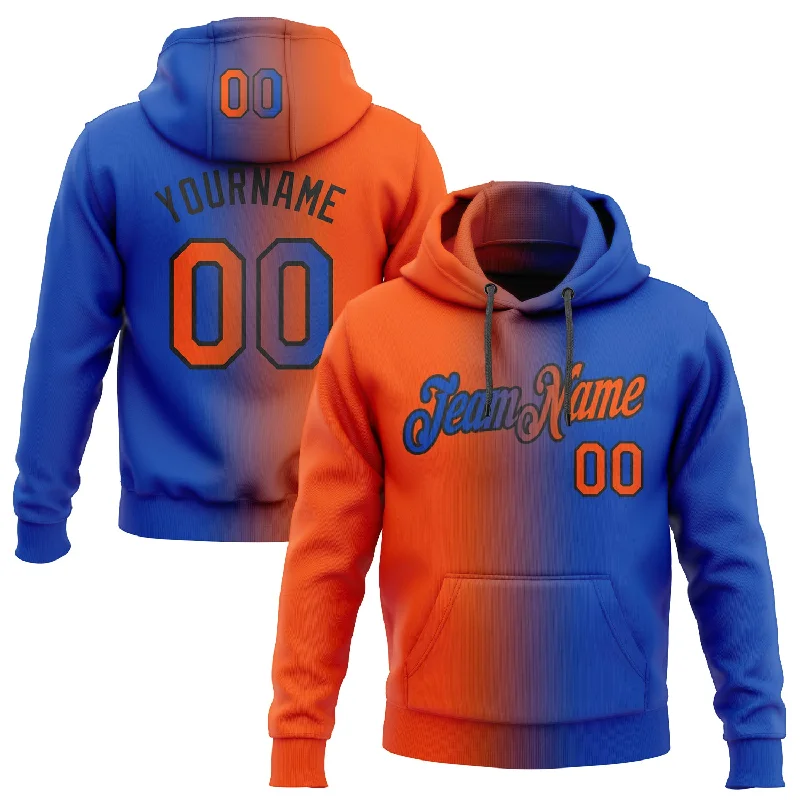 One Size Stitched Thunder Blue Orange-Black Gradient Fashion Sports Pullover Sweatshirt Hoodie