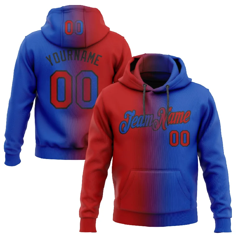 One Size Stitched Thunder Blue Red-Black Gradient Fashion Sports Pullover Sweatshirt Hoodie