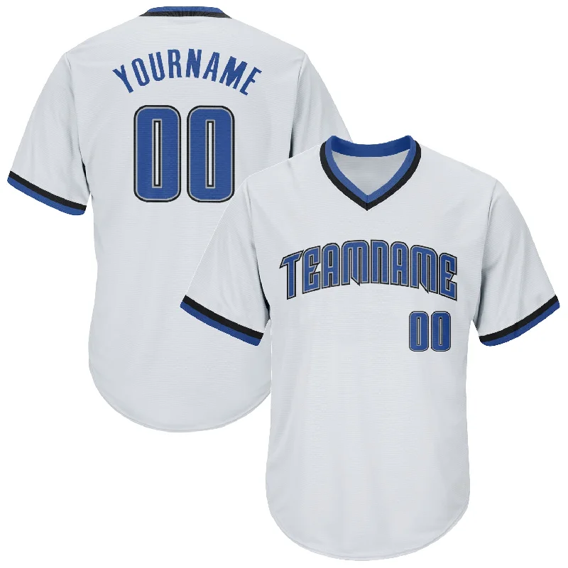 One Size White Blue-Black Authentic Throwback Rib-Knit Baseball Jersey Shirt