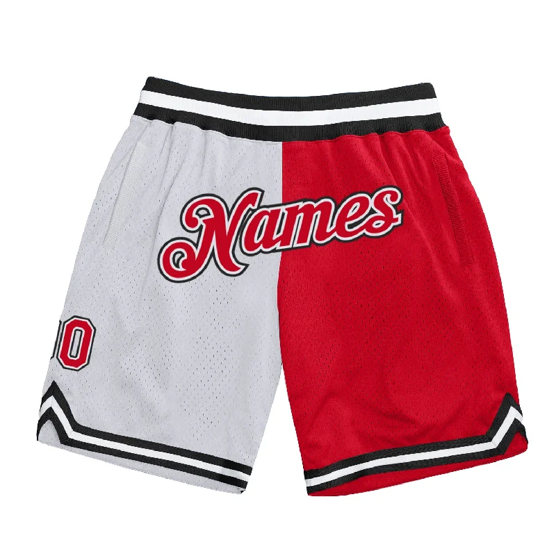 One Size White Red-Black Authentic Throwback Split Fashion Basketball Shorts