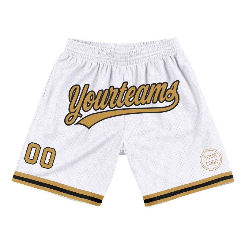 One Size White Old Gold-Black Authentic Throwback Basketball Shorts