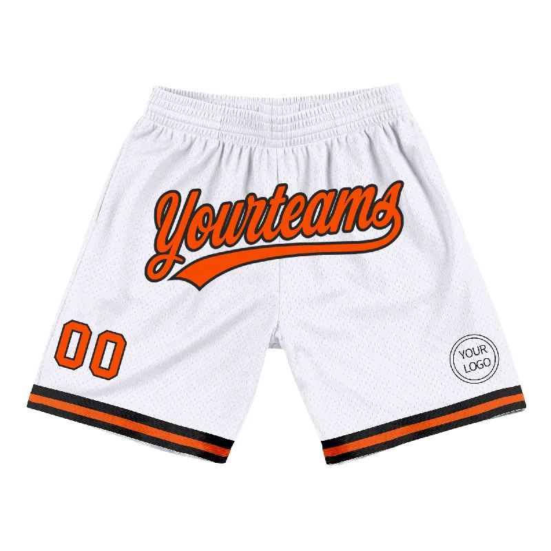 One Size White Orange-Black Authentic Throwback Basketball Shorts