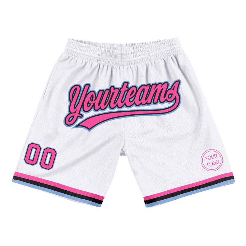 One Size White Pink Black-Light Blue Authentic Throwback Basketball Shorts