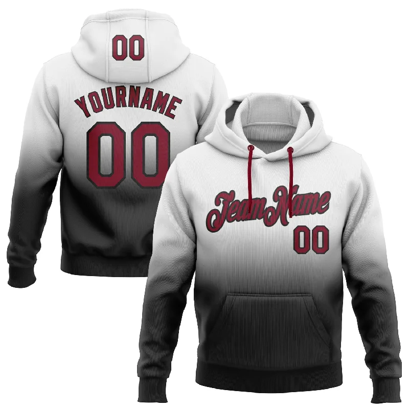 One Size Stitched White Crimson-Black Fade Fashion Sports Pullover Sweatshirt Hoodie