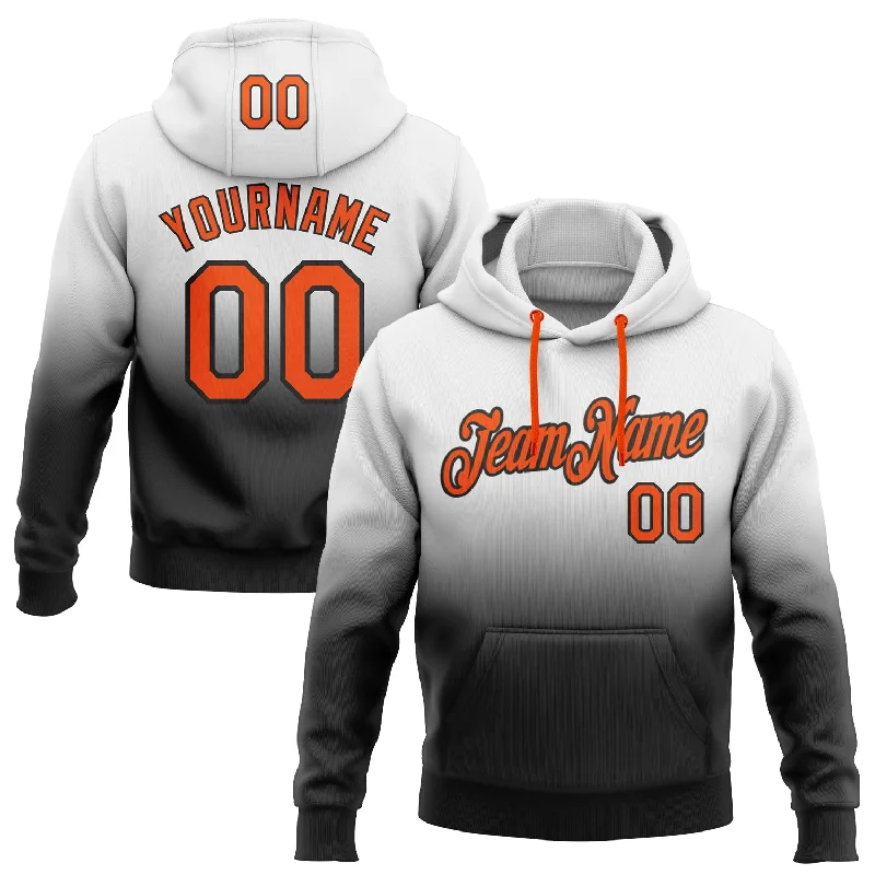 One Size Stitched White Orange-Black Fade Fashion Sports Pullover Sweatshirt Hoodie