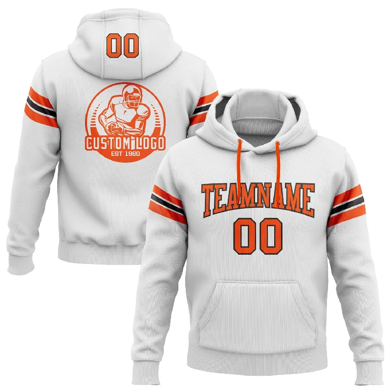 One Size Stitched White Orange-Black Football Pullover Sweatshirt Hoodie