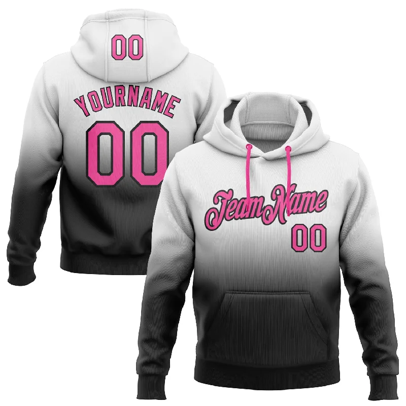 One Size Stitched White Pink-Black Fade Fashion Sports Pullover Sweatshirt Hoodie