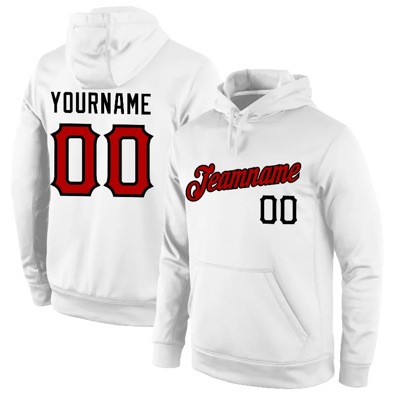 One Size Stitched White Red-Black Sports Pullover Sweatshirt Hoodie