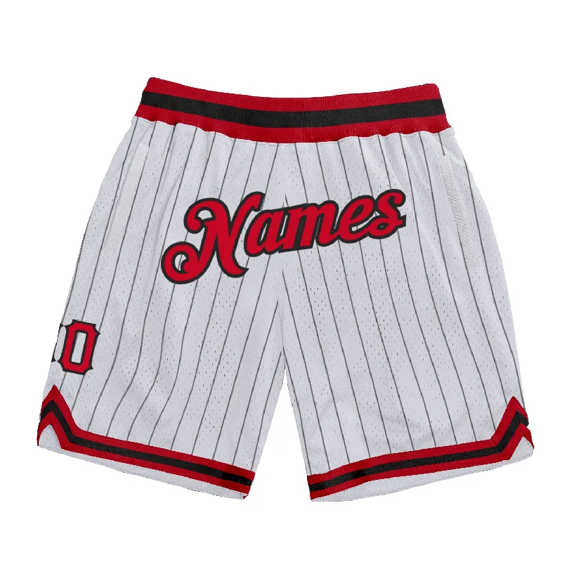 One Size White Black Pinstripe Red-Black Authentic Basketball Shorts