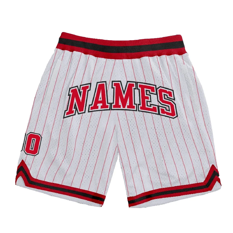 One Size White Red Pinstripe Red-Black Authentic Basketball Shorts