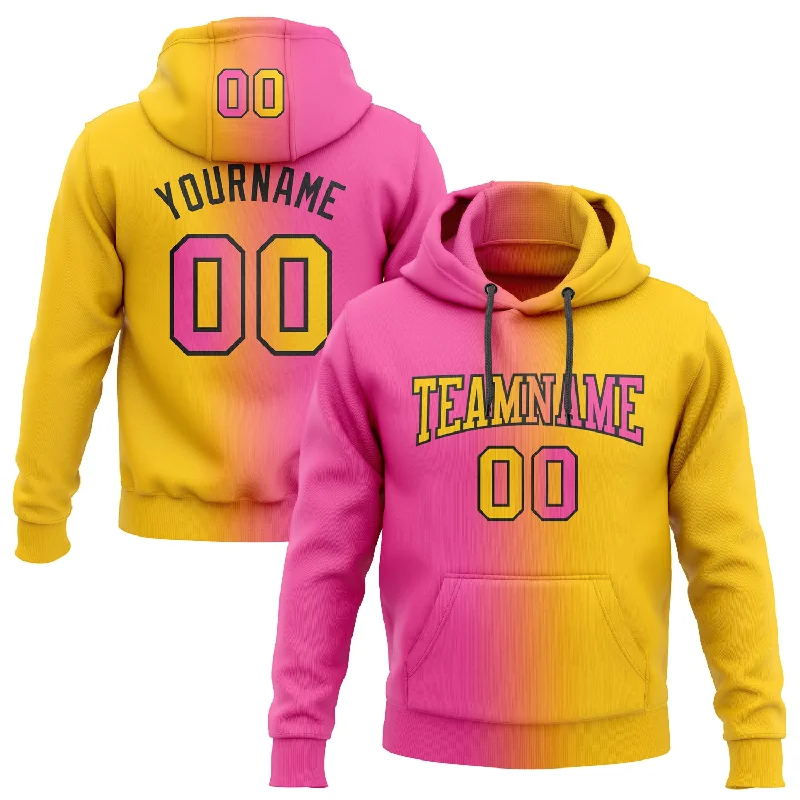 One Size Stitched Yellow Pink-Black Gradient Fashion Sports Pullover Sweatshirt Hoodie