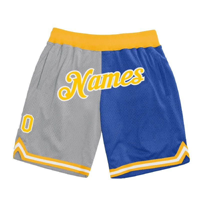 One Size Gray Gold-Blue Authentic Throwback Split Fashion Basketball Shorts