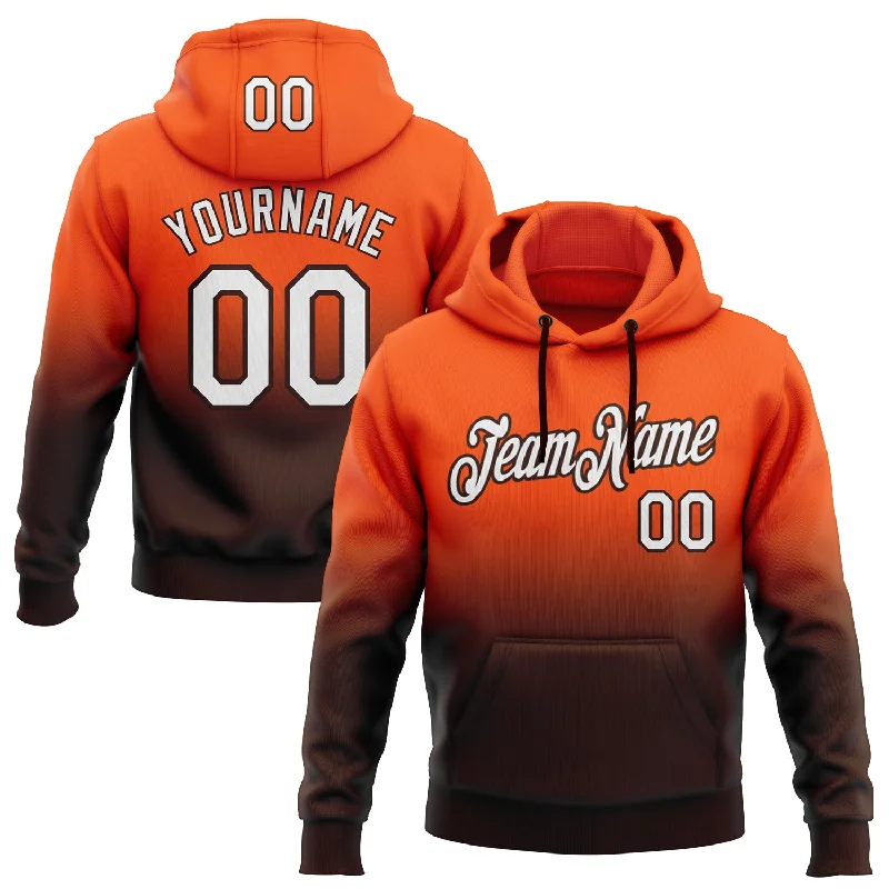 One Size Stitched Orange White-Brown Fade Fashion Sports Pullover Sweatshirt Hoodie