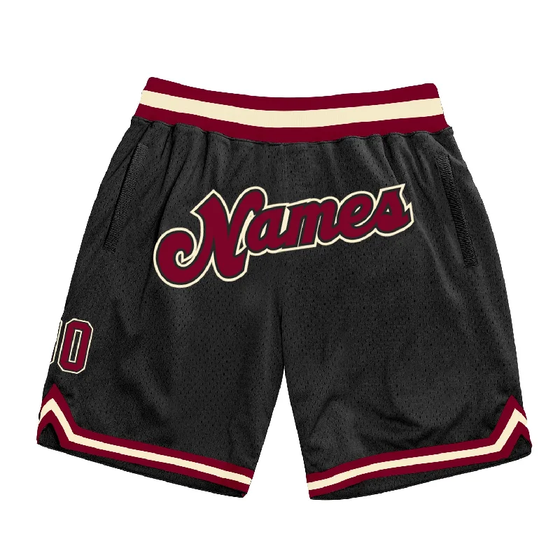 One Size Black Maroon-Cream Authentic Throwback Basketball Shorts