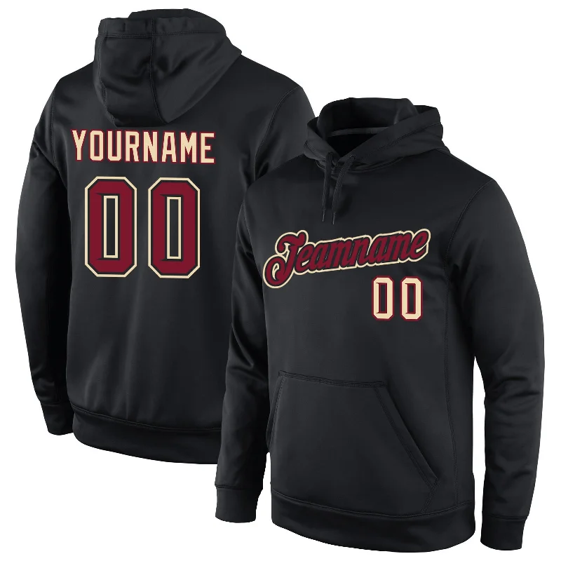 One Size Stitched Black Crimson-Cream Sports Pullover Sweatshirt Hoodie