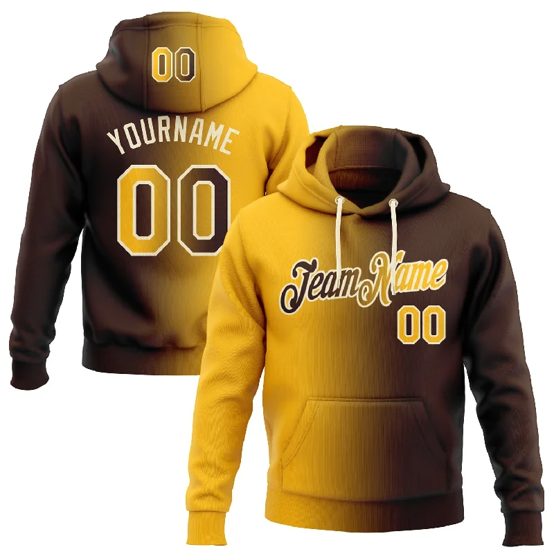 One Size Stitched Brown Gold-Cream Gradient Fashion Sports Pullover Sweatshirt Hoodie