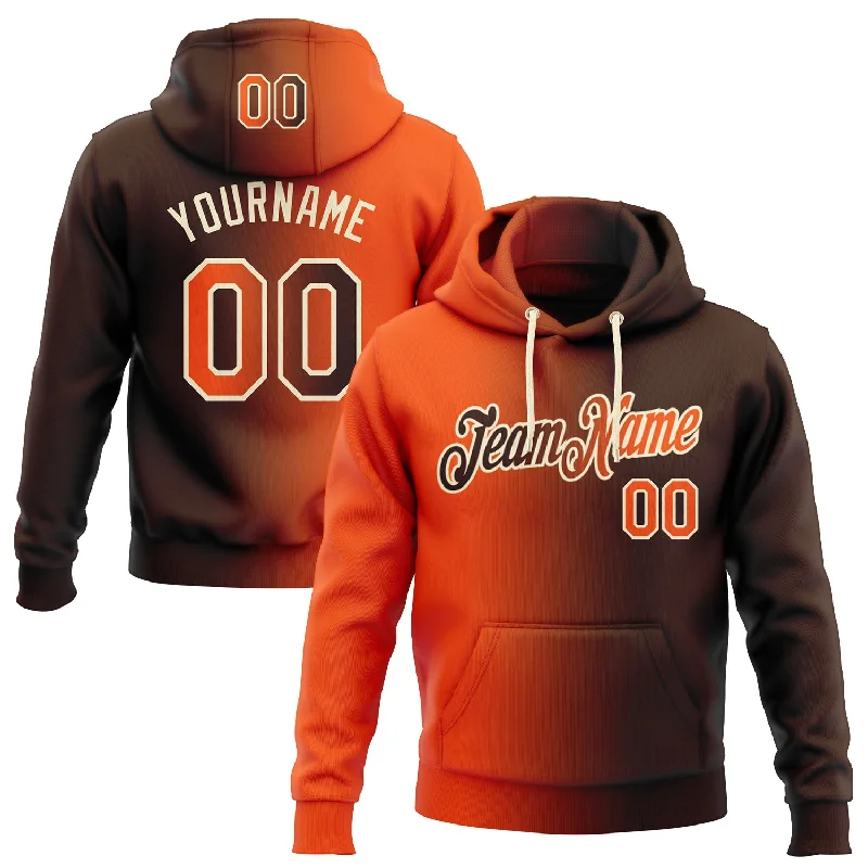 One Size Stitched Brown Orange-Cream Gradient Fashion Sports Pullover Sweatshirt Hoodie