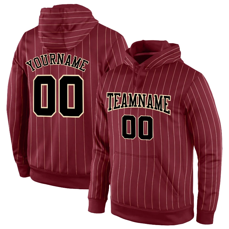 One Size Stitched Burgundy Cream Pinstripe Black-Cream Sports Pullover Sweatshirt Hoodie