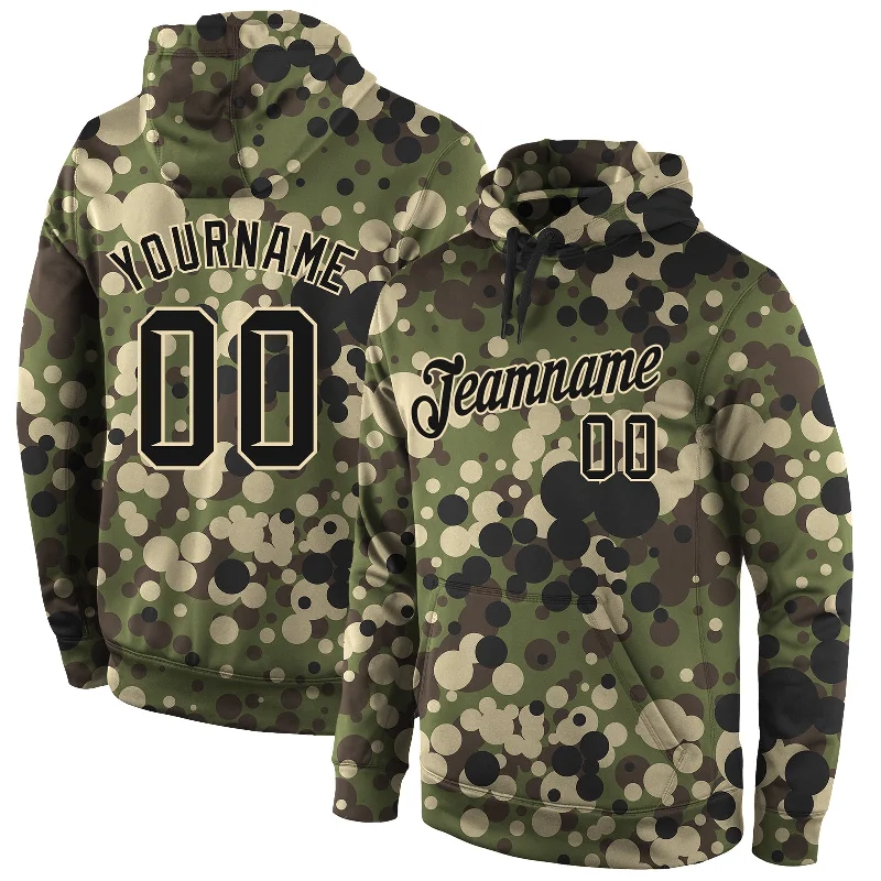 One Size Stitched Camo Black-Cream Sports Pullover Sweatshirt Salute To Service Hoodie