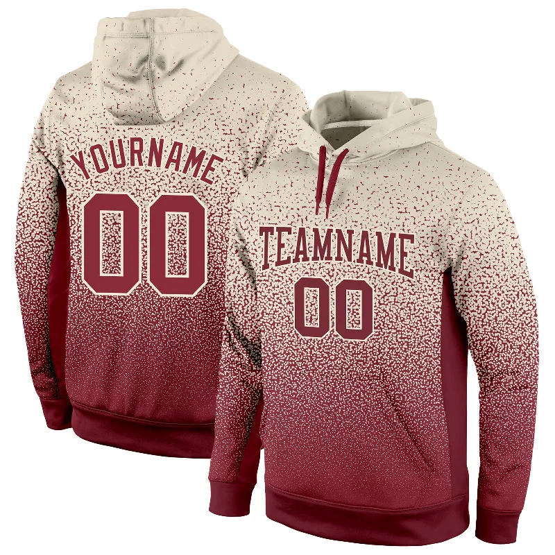 One Size Stitched Cream Burgundy Fade Fashion Sports Pullover Sweatshirt Hoodie