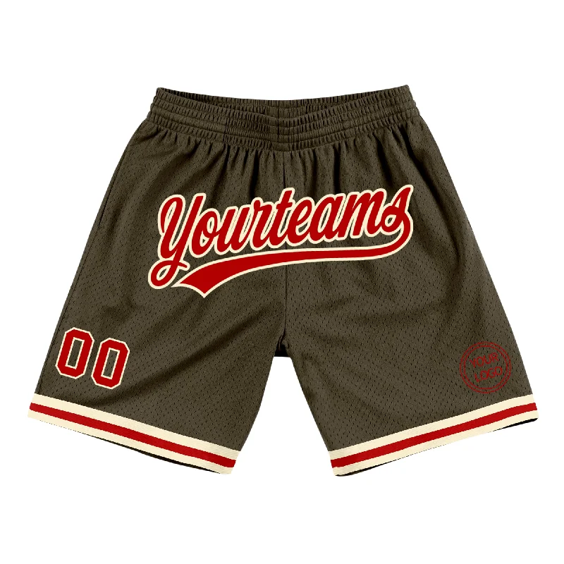 One Size Olive Red-Cream Authentic Throwback Salute To Service Basketball Shorts