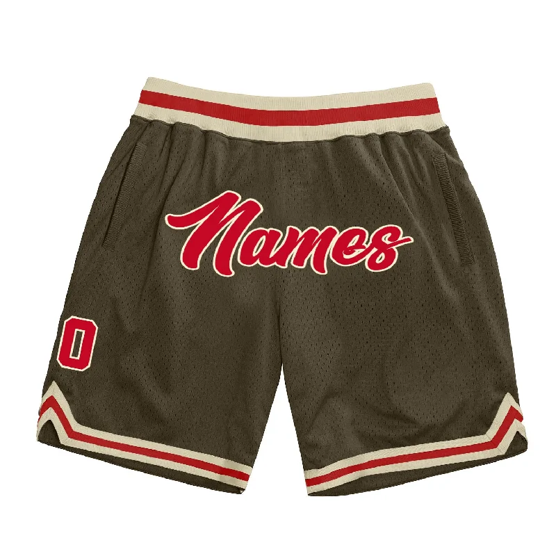 One Size Olive Red-Cream Authentic Throwback Salute To Service Basketball Shorts