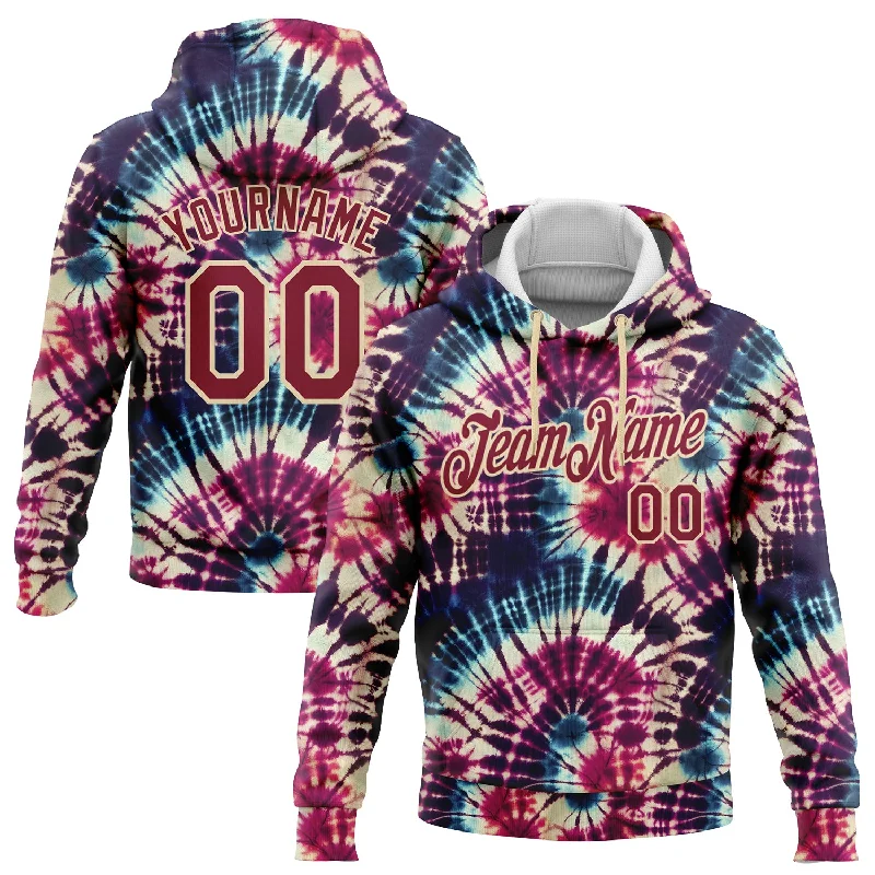 One Size Stitched Tie Dye Crimson-Cream 3D Hippie Batik Sports Pullover Sweatshirt Hoodie