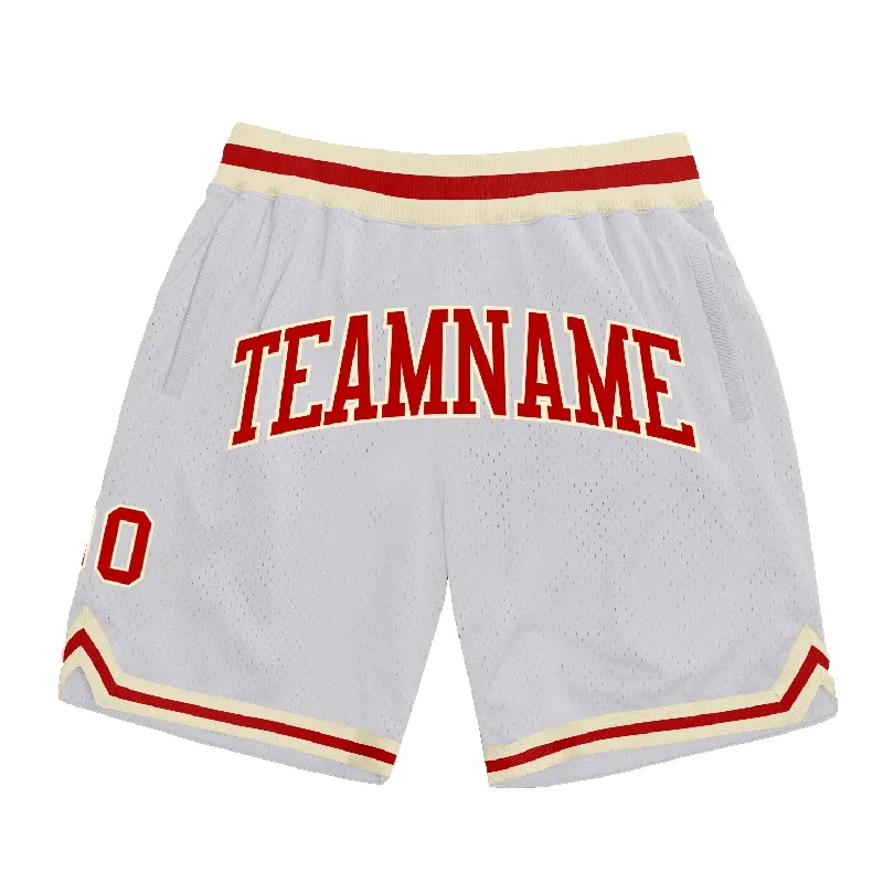 One Size White Red-Cream Authentic Throwback Basketball Shorts