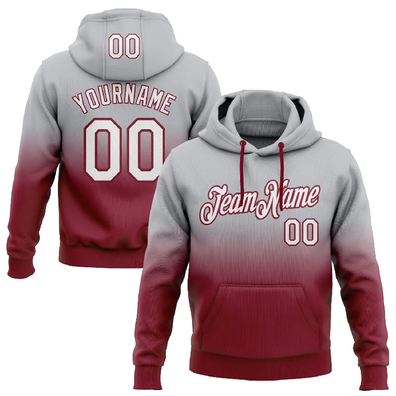 One Size Stitched Gray White-Crimson Fade Fashion Sports Pullover Sweatshirt Hoodie