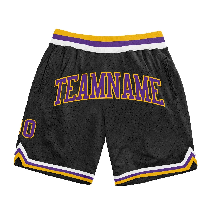 One Size Black Purple-Gold Authentic Throwback Basketball Shorts