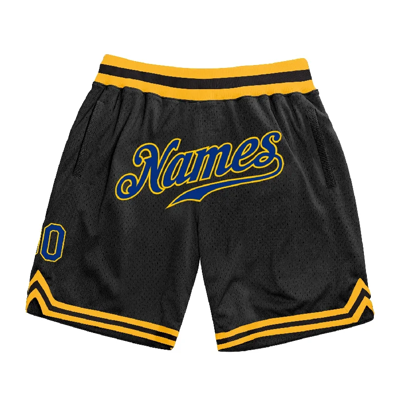 One Size Black Royal-Gold Authentic Throwback Basketball Shorts