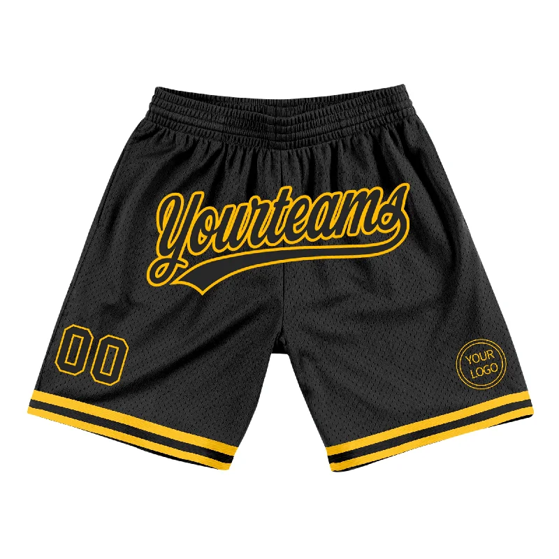 One Size Black Gold Authentic Throwback Basketball Shorts