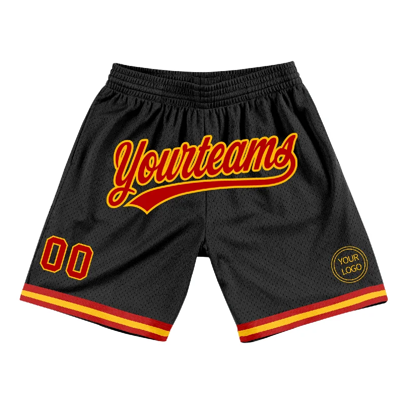 One Size Black Red-Gold Authentic Throwback Basketball Shorts