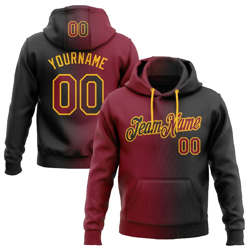 One Size Stitched Black Crimson-Gold Gradient Fashion Sports Pullover Sweatshirt Hoodie