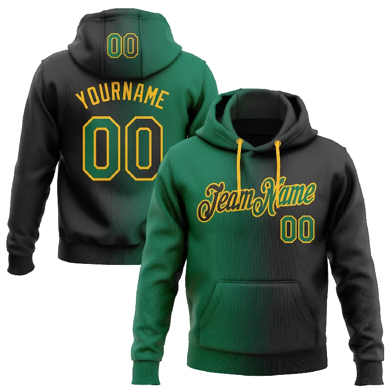 One Size Stitched Black Kelly Green-Gold Gradient Fashion Sports Pullover Sweatshirt Hoodie