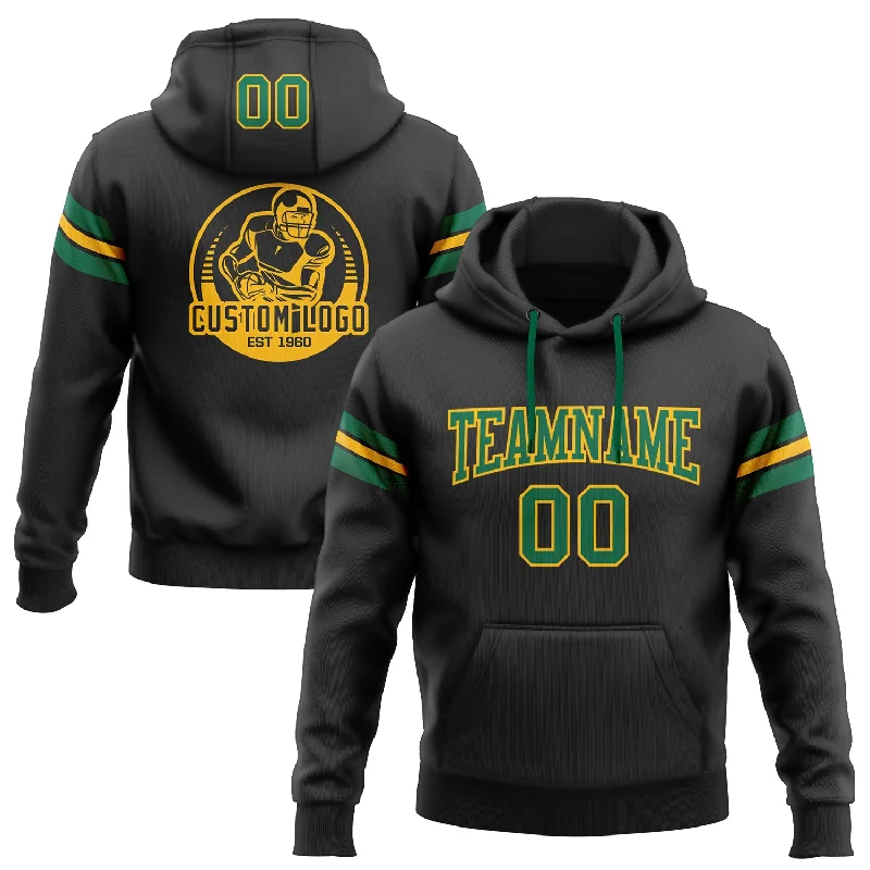 One Size Stitched Black Kelly Green-Gold Football Pullover Sweatshirt Hoodie